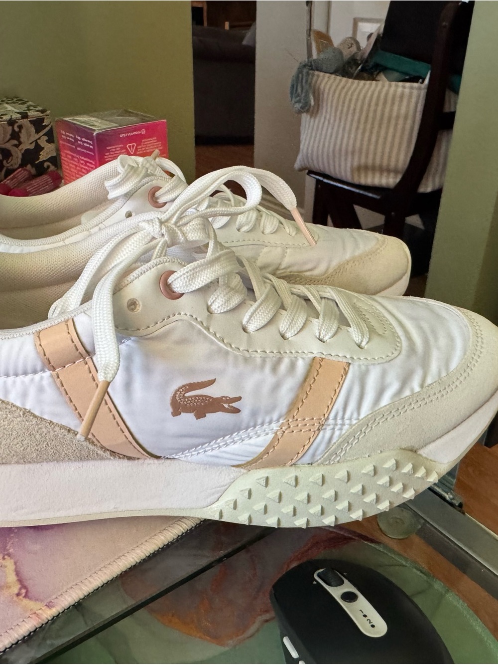 Lacoste Women's White and Light Pink Athletic Sneakers